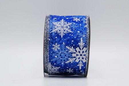 Блискуча стрічка зі сніжинками на дроті_KF7319G-4_синя